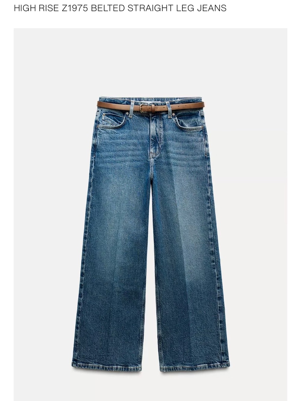 Zara High-Rise Wide Leg Jeans with Brown Belt - Blue